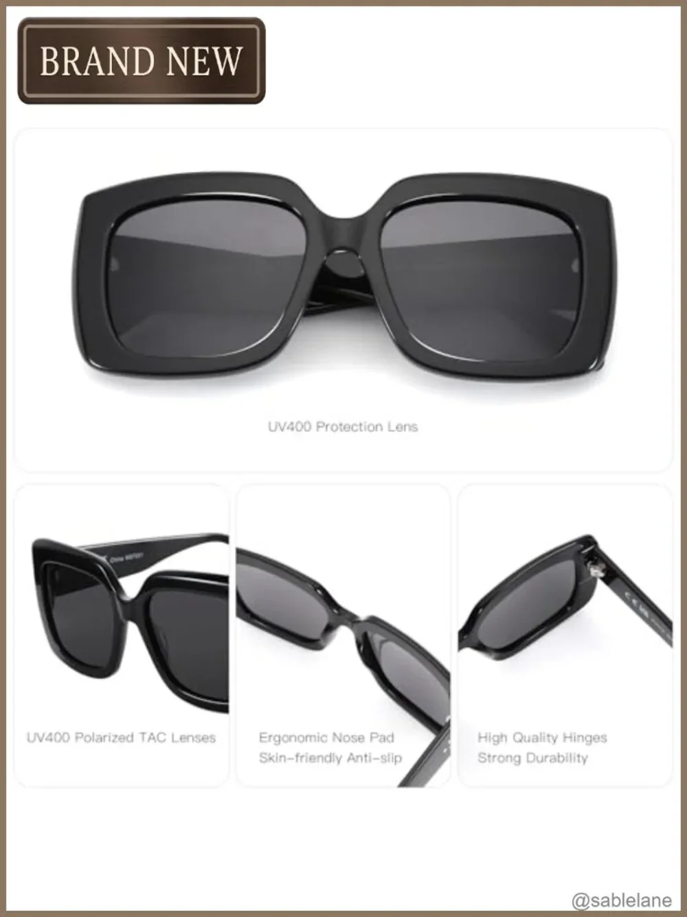 Polarized Square Sunglasses Women Retro Oversize UV400 Protection Acetate Frame